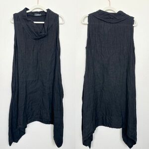 SAGA Cowl Neck Sleeveless Sharkbite Hem Linen Lagenlook Black Women's Sz Medium